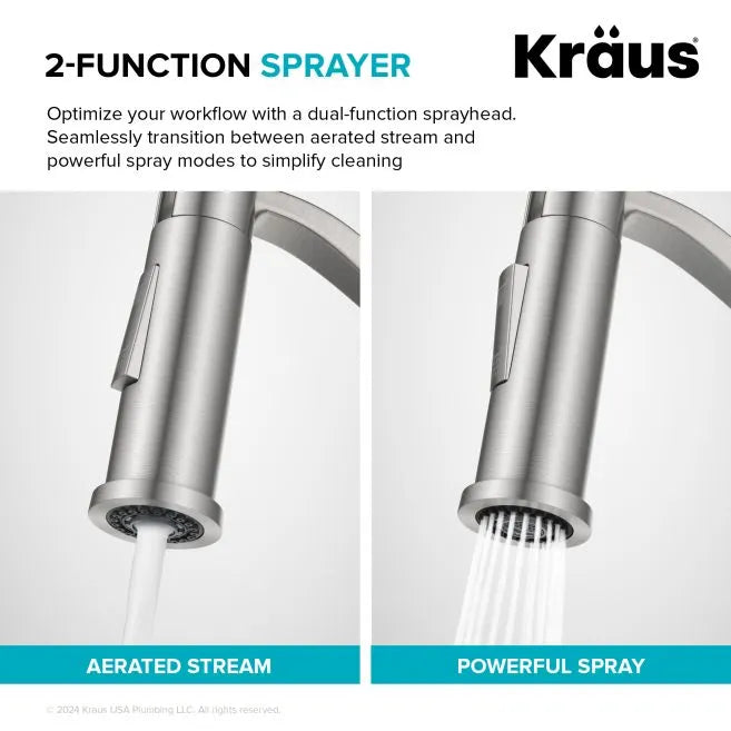 KRAUS KPF-2635SFBBMB Commercial Style 2-Function Single Handle Pull Down Kitchen Faucet in Brushed Brass / Matte Black