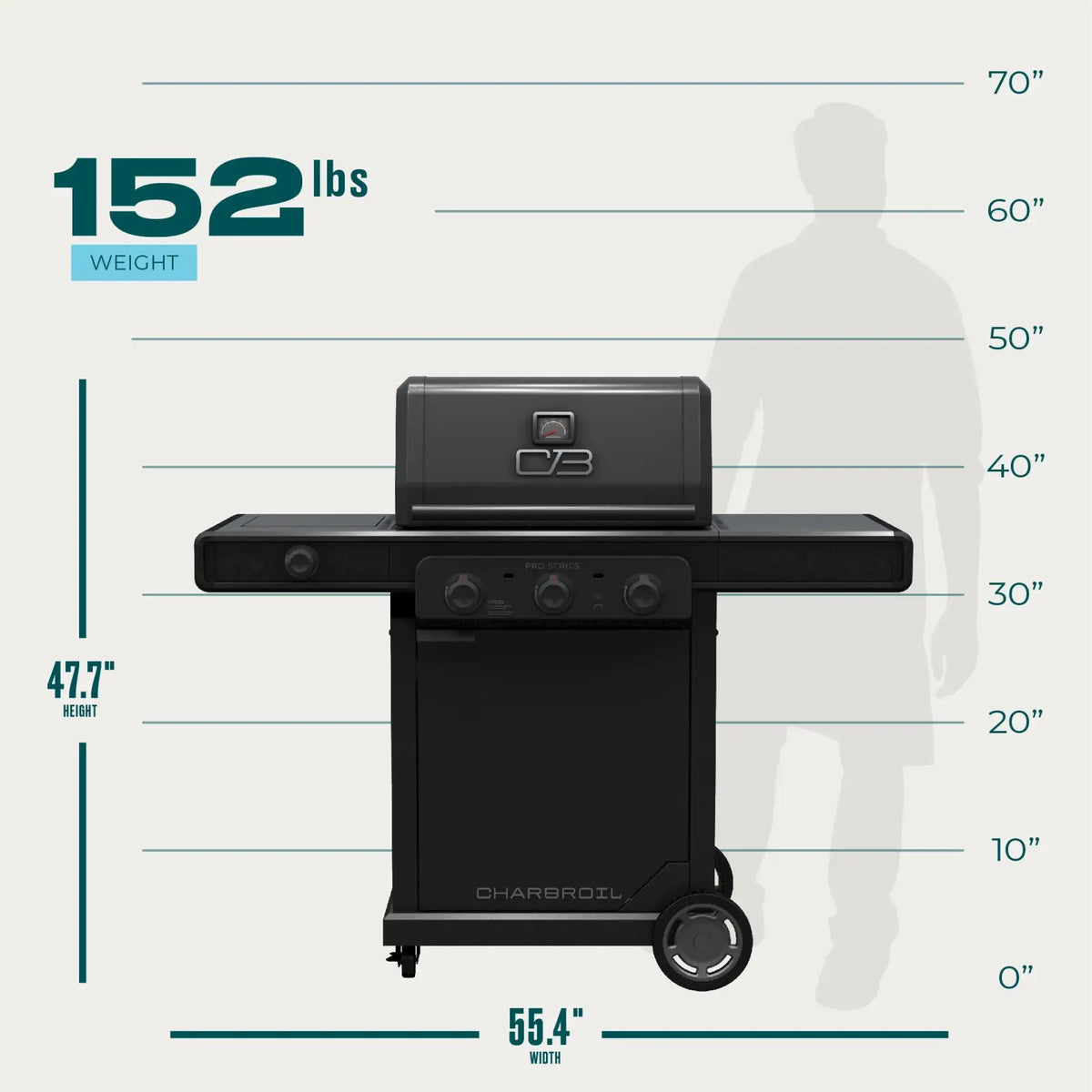 Char-Broil 463366724 Pro 3-Burner Gas Grill with Side Burner
