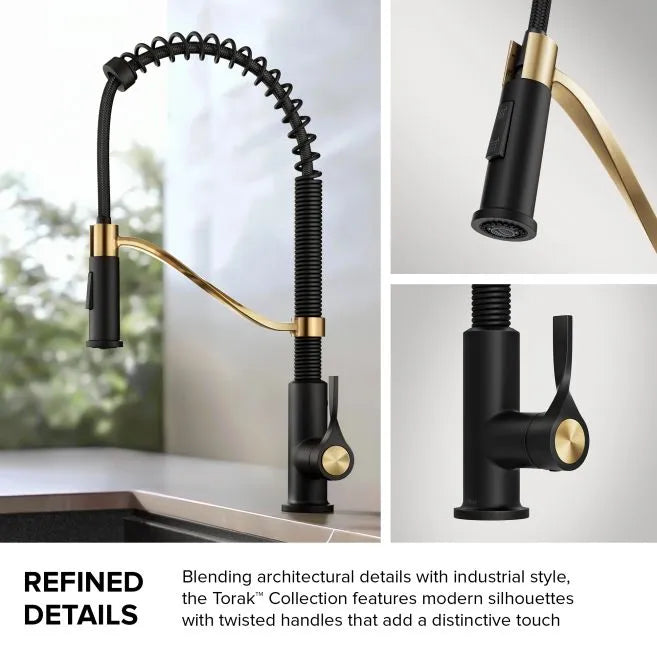 KRAUS KPF-2635SFBBMB Commercial Style 2-Function Single Handle Pull Down Kitchen Faucet in Brushed Brass / Matte Black