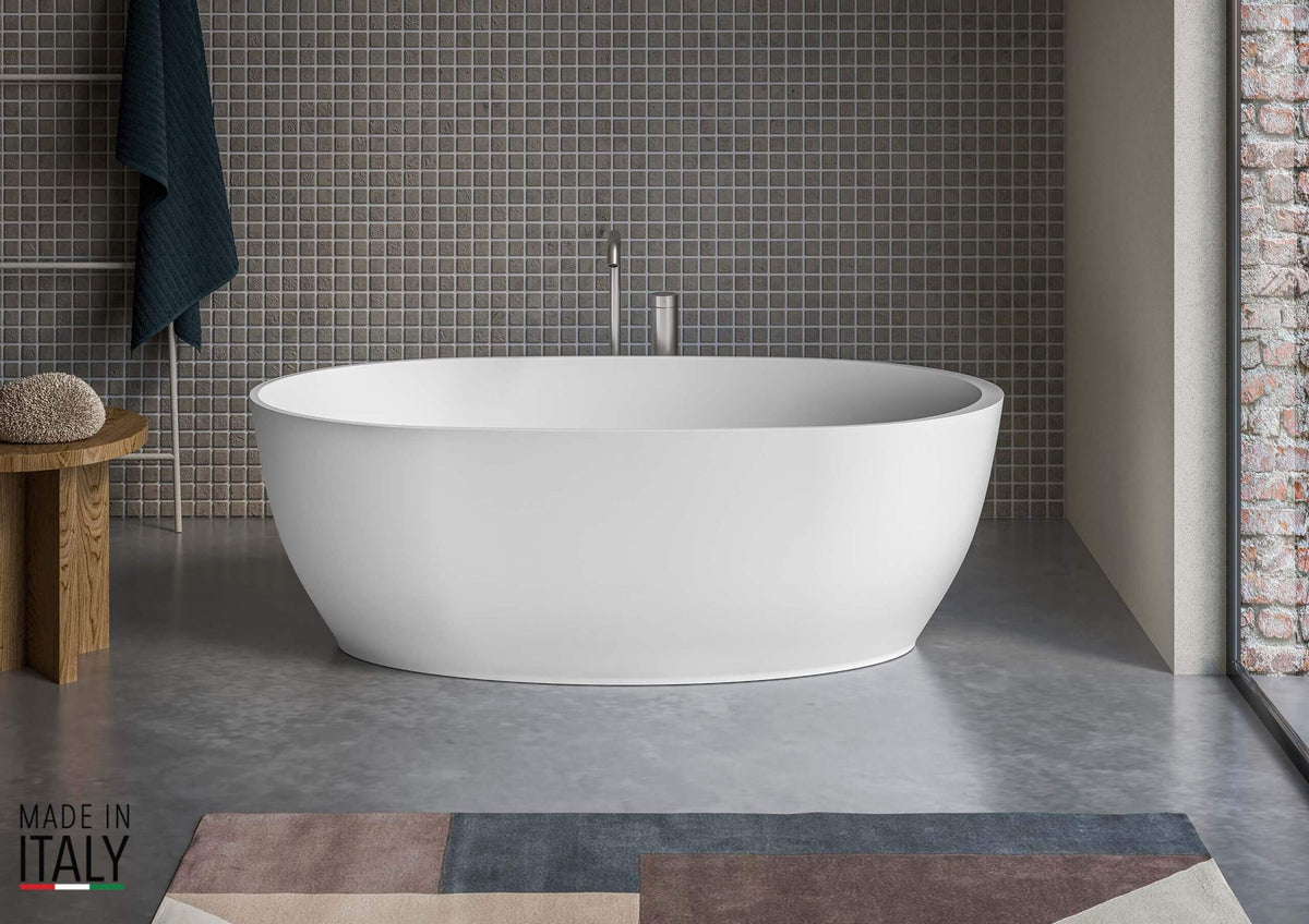 RUVATI RVB6744WH 59-inch Matte White epiStone Solid Surface Oval Bath Tub