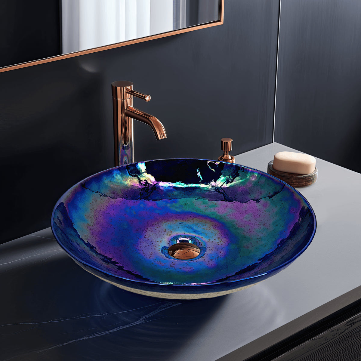 RUVATI RVB3044 16 inch Murano Glass Art Vessel Circle Decorative Pattern Sink