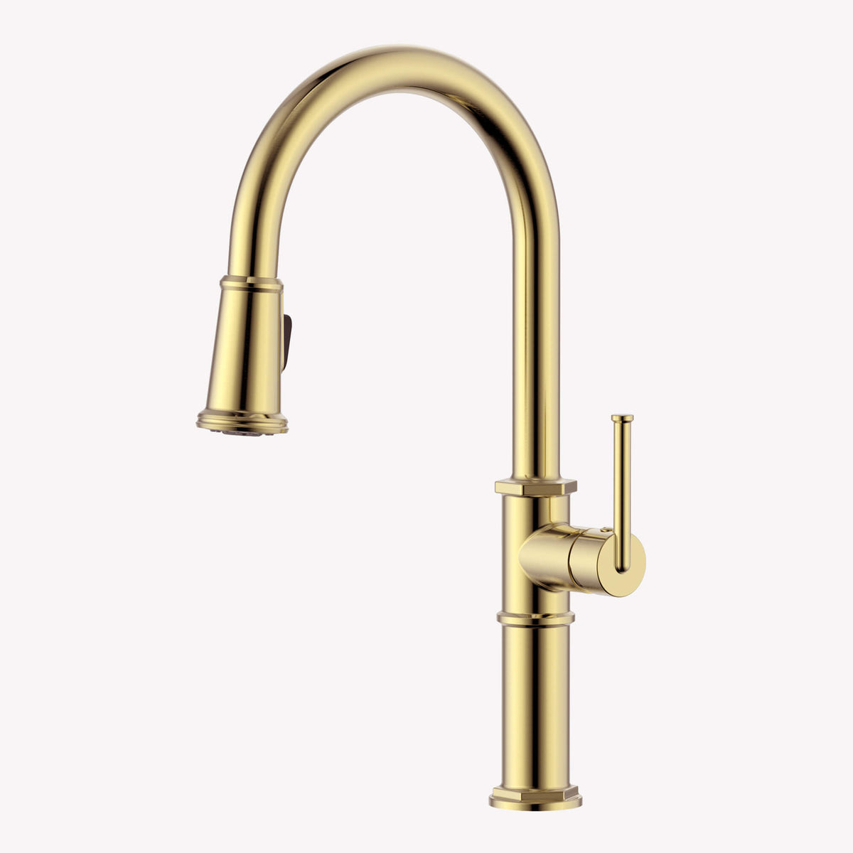 RUVATI RVF1239SG Idris  Pull Down Kitchen Faucet Tall High Arc Gooseneck with Sprayer in Brushed Gold