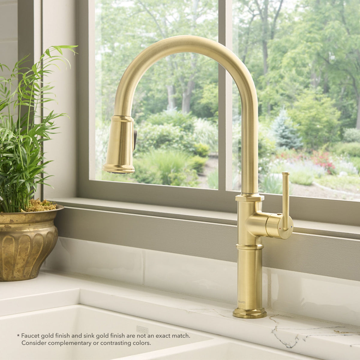 RUVATI RVF1239SG Idris  Pull Down Kitchen Faucet Tall High Arc Gooseneck with Sprayer in Brushed Gold