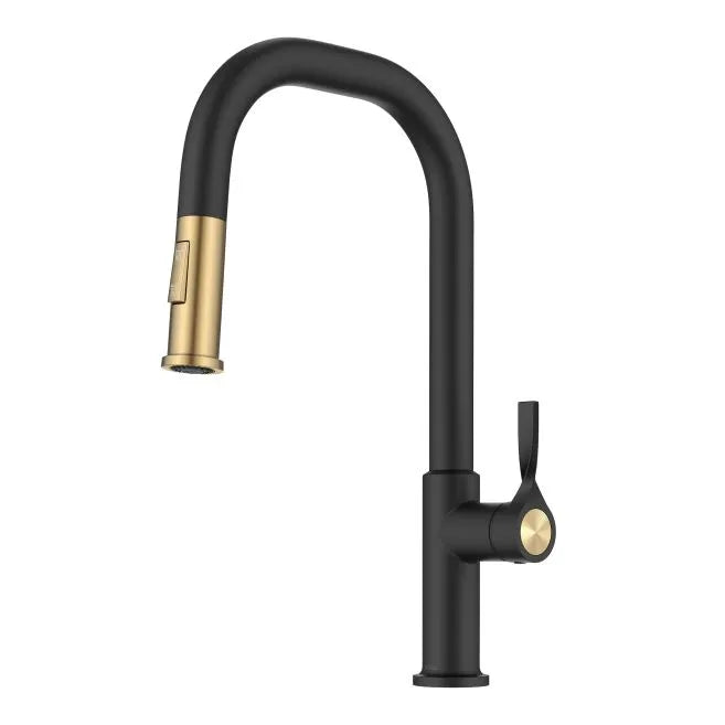 KRAUS KPF-2841SFBBMB 2-Function Single Handle Pull Down Kitchen Faucet in Brushed Brass / Matte Black