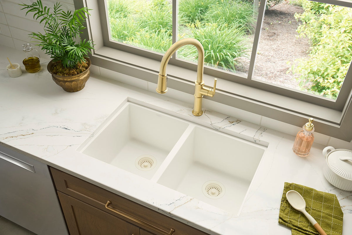 RUVATI RVF1239SG Idris  Pull Down Kitchen Faucet Tall High Arc Gooseneck with Sprayer in Brushed Gold