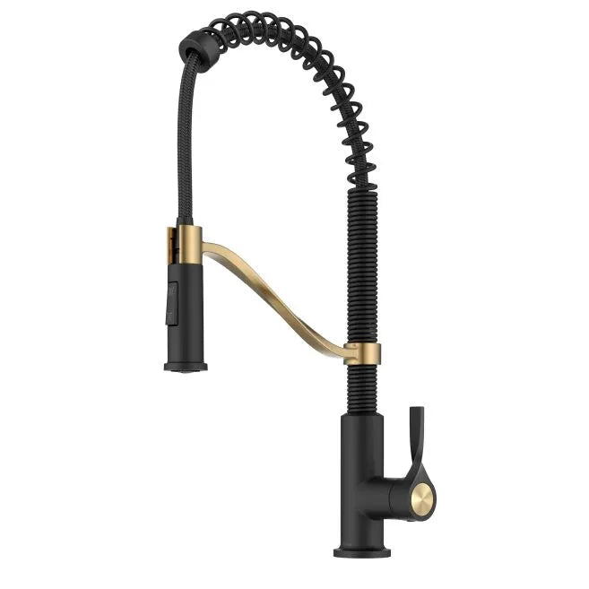 KRAUS KPF-2635SFBBMB Commercial Style 2-Function Single Handle Pull Down Kitchen Faucet in Brushed Brass / Matte Black