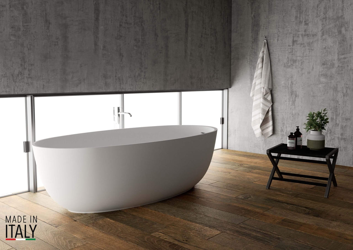 RUVATI RVB6719WH 66-inch Matte White epiStone Solid Surface Oval Bath Tub