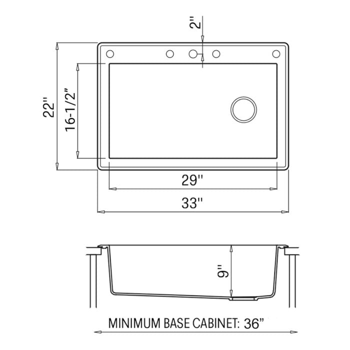 RUVATI RVG1033LU 33 x 22 inch Granite Composite Drop-in Topmount Single Bowl Kitchen Sink – Catalina Blue