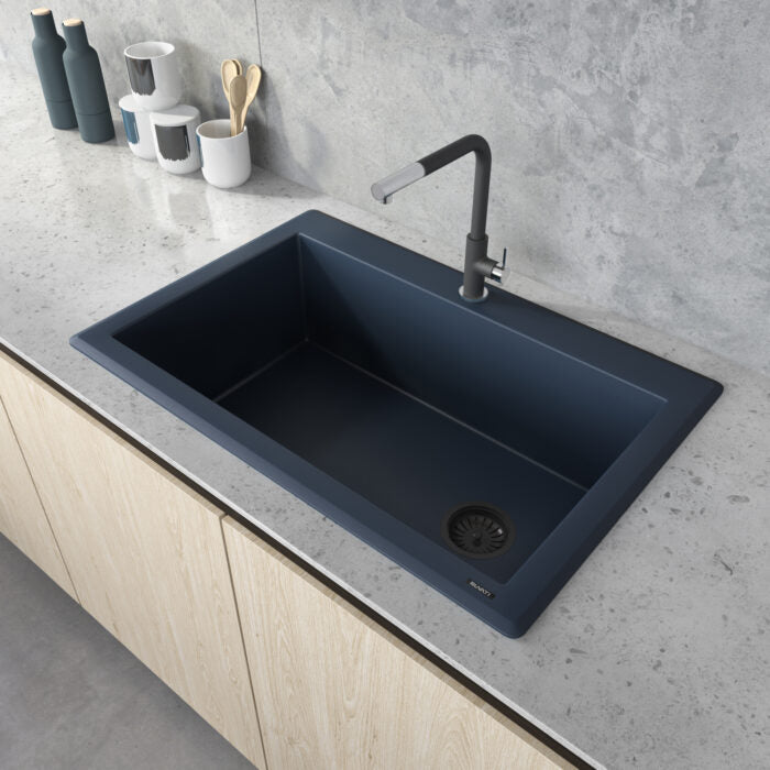 RUVATI RVG1033LU 33 x 22 inch Granite Composite Drop-in Topmount Single Bowl Kitchen Sink – Catalina Blue