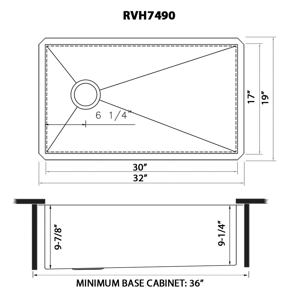 RUVATI RVH7490  32-inch Slope Bottom Offset Drain Reversible Kitchen Undermount Sink