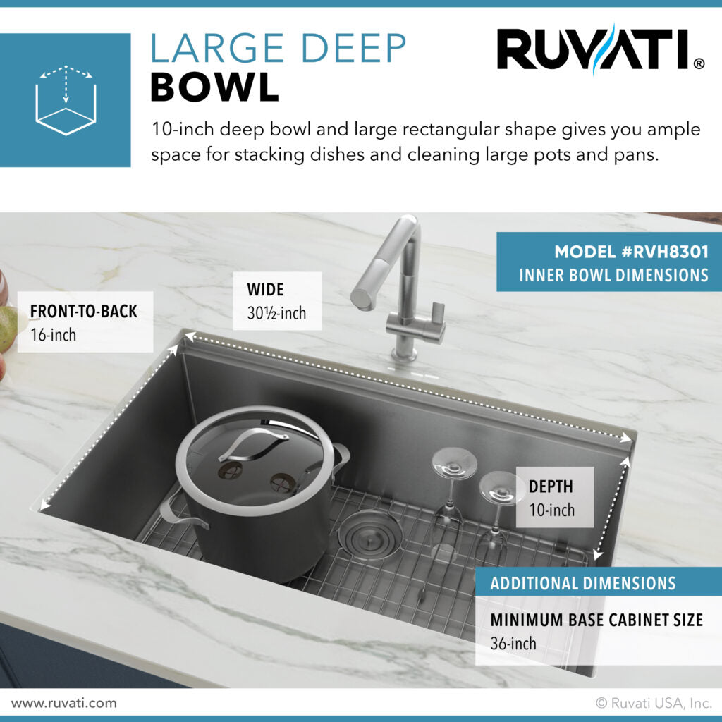 RUVATI RVH8301 32-inch Workstation Ledge Rounded Corners Undermount