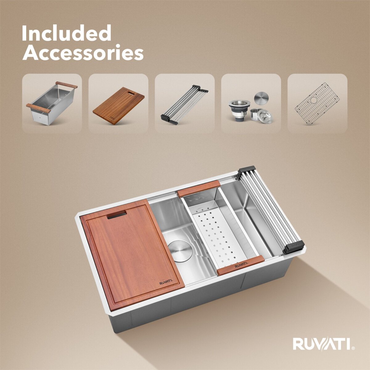 RUVATI RVH8320 30-inch Workstation Rounded Corners Undermount