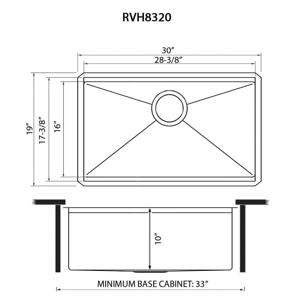 RUVATI RVH8320 30-inch Workstation Rounded Corners Undermount