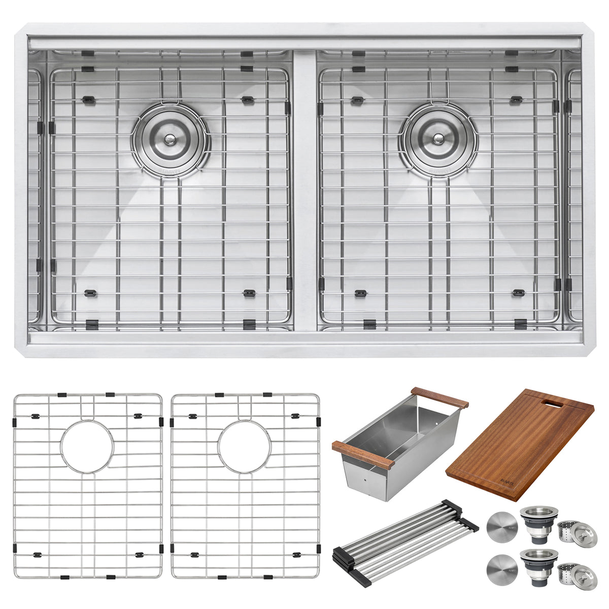 RUVATI RVH8350 Roma 33-inch Workstation Ledge 50/50 Double Bowl