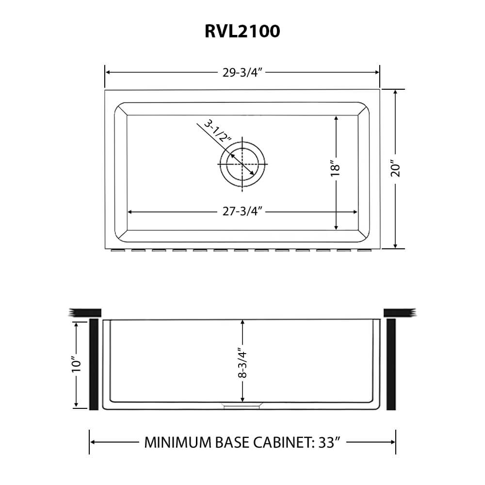 RUVATI RVL2100WH 30" Fireclay Reversible Farmhouse Apron-Front Kitchen Sink
