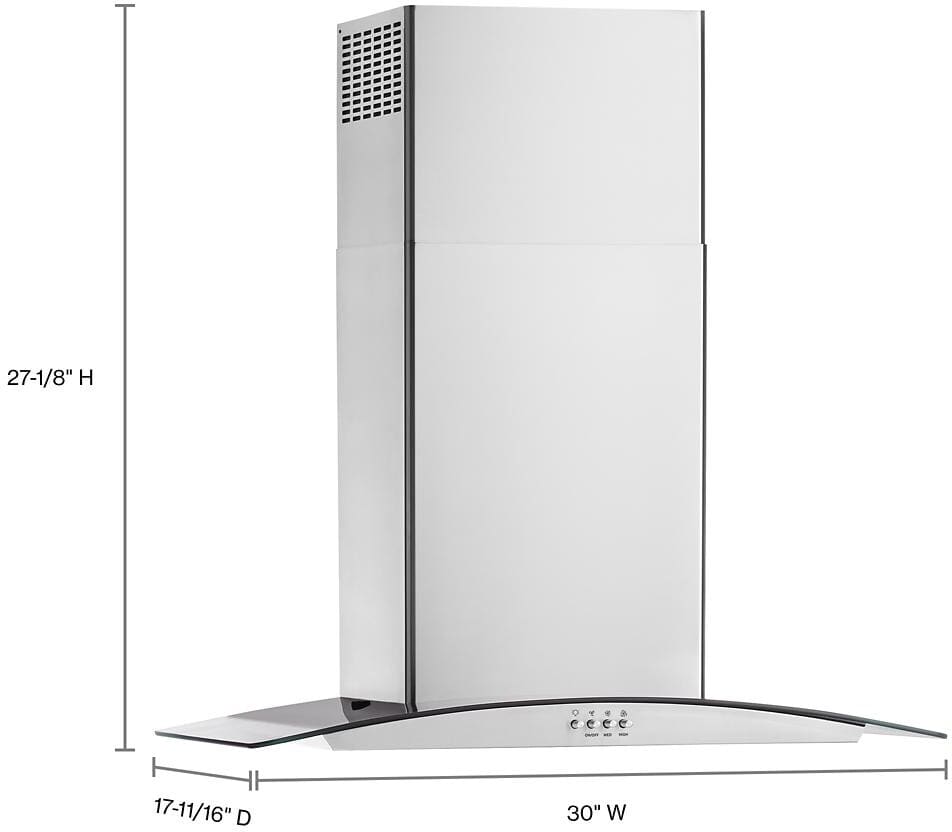 WHIRLPOOL WVW51UC0LS 30&quot; Curved Glass Wall Mount Range Hood