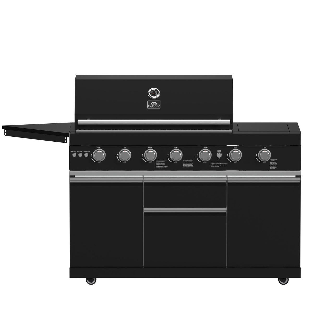FORNO FODKT2551BLK Outdoor Kitchen w/ BBQ, Sink & Bar Module, Gas Pizza Oven - Black