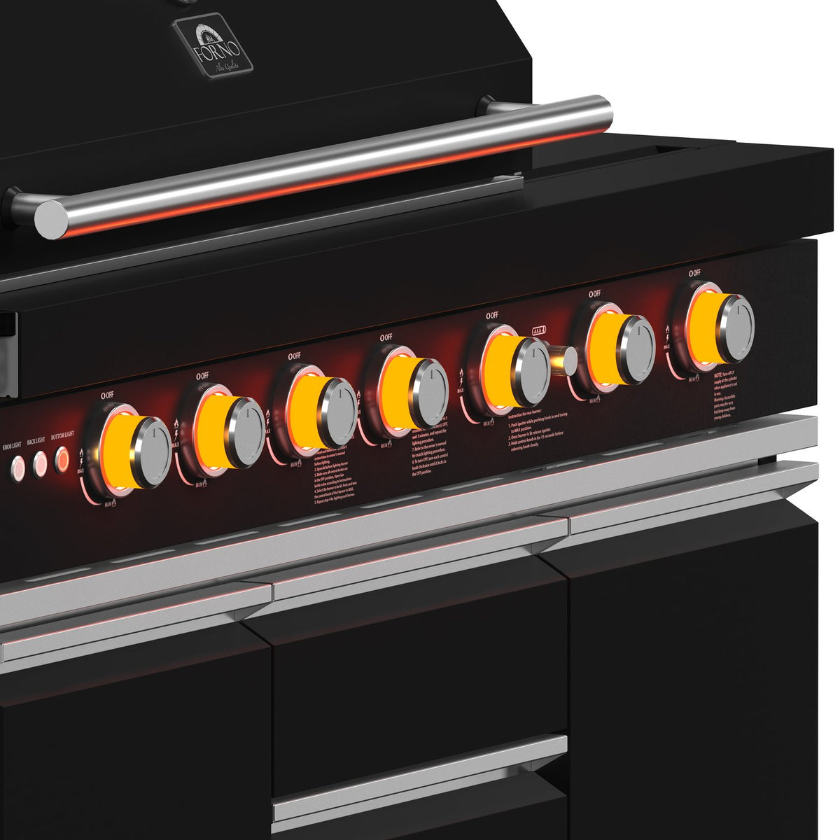 FORNO FODKT2551BLK Outdoor Kitchen w/ BBQ, Sink & Bar Module, Gas Pizza Oven - Black