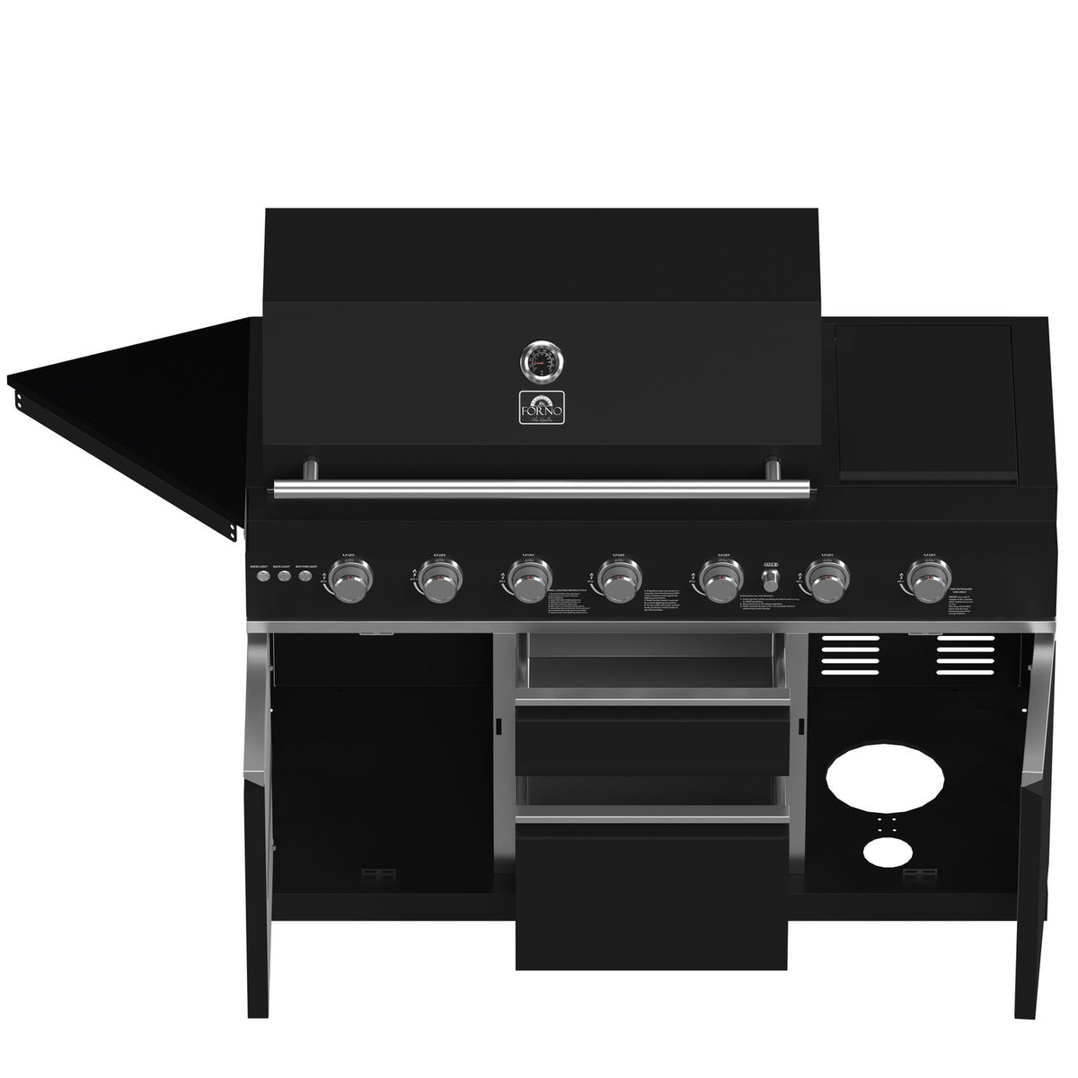 FORNO FODKT2551BLK Outdoor Kitchen w/ BBQ, Sink & Bar Module, Gas Pizza Oven - Black