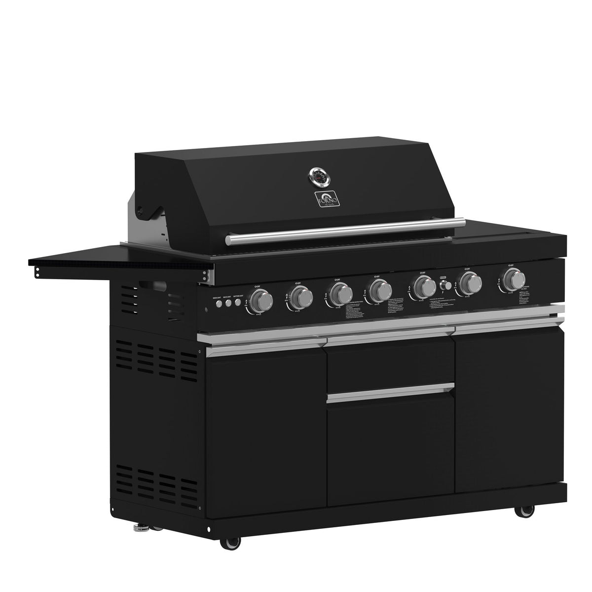 FORNO FODKT2551BLK Outdoor Kitchen w/ BBQ, Sink & Bar Module, Gas Pizza Oven - Black