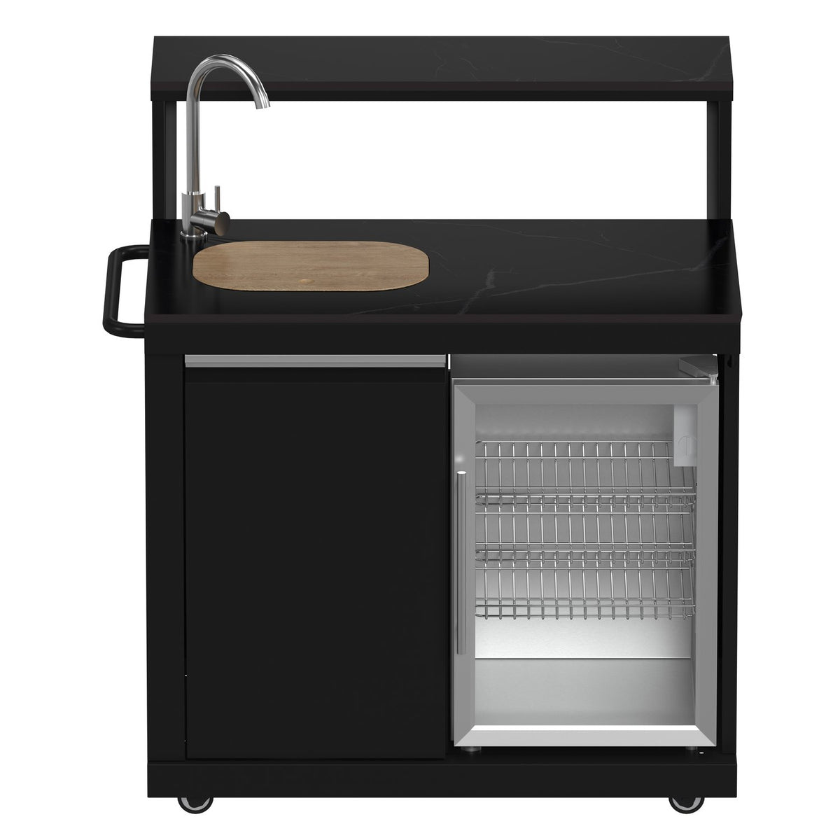 FORNO FODKT2551BLK Outdoor Kitchen w/ BBQ, Sink & Bar Module, Gas Pizza Oven - Black