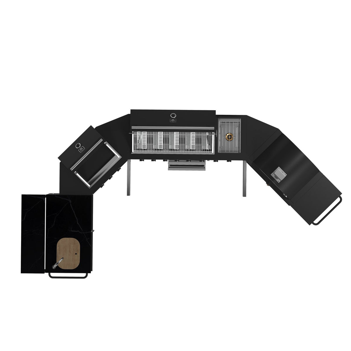 FORNO FODKT2568BLK Outdoor Kitchen w/ BBQ, Plancha, Gas Pizza Oven, Sink & Bar Module - Black