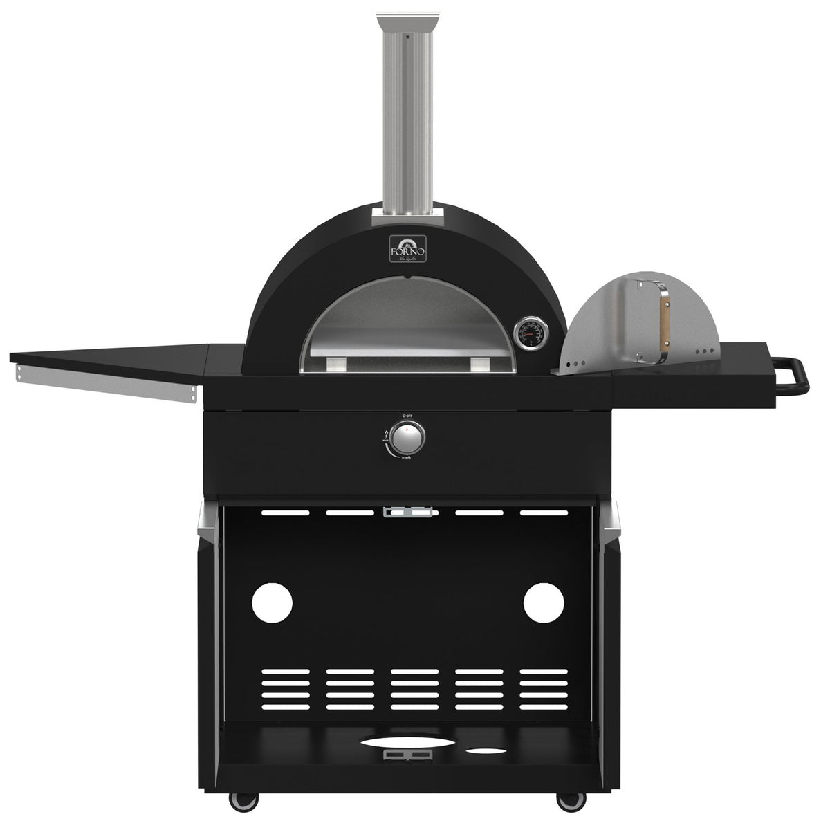FORNO FODKT2568BLK Outdoor Kitchen w/ BBQ, Plancha, Gas Pizza Oven, Sink & Bar Module - Black