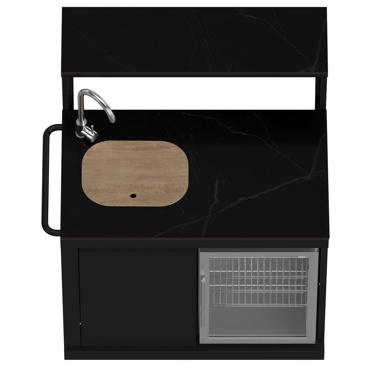 FORNO FODKT2568BLK Outdoor Kitchen w/ BBQ, Plancha, Gas Pizza Oven, Sink & Bar Module - Black