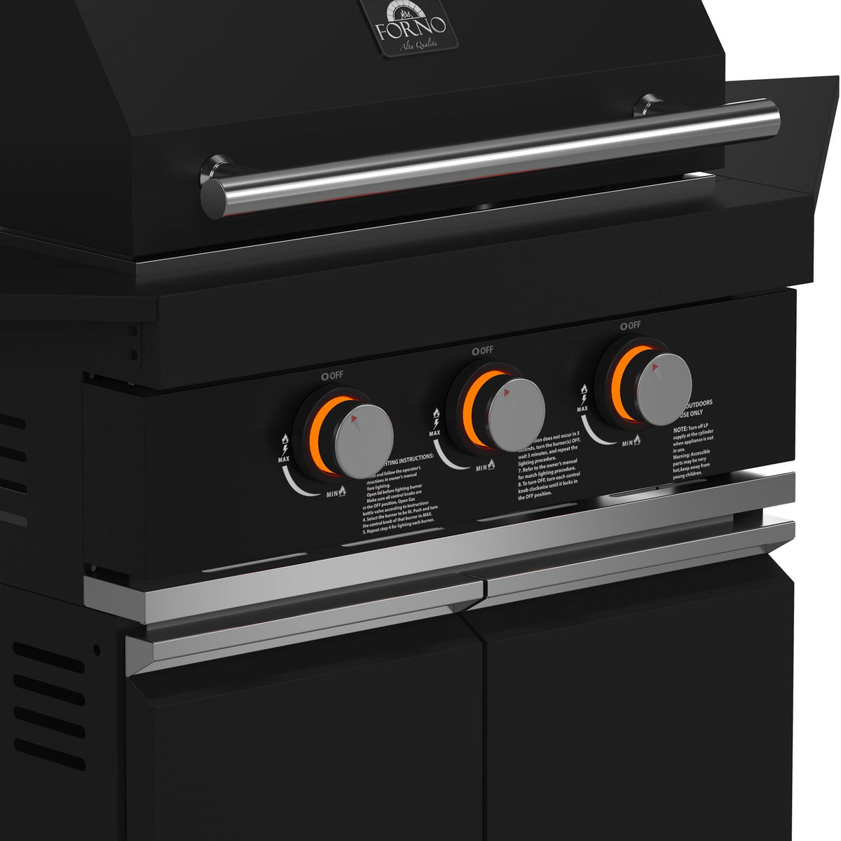 FORNO FODKT2568BLK Outdoor Kitchen w/ BBQ, Plancha, Gas Pizza Oven, Sink & Bar Module - Black