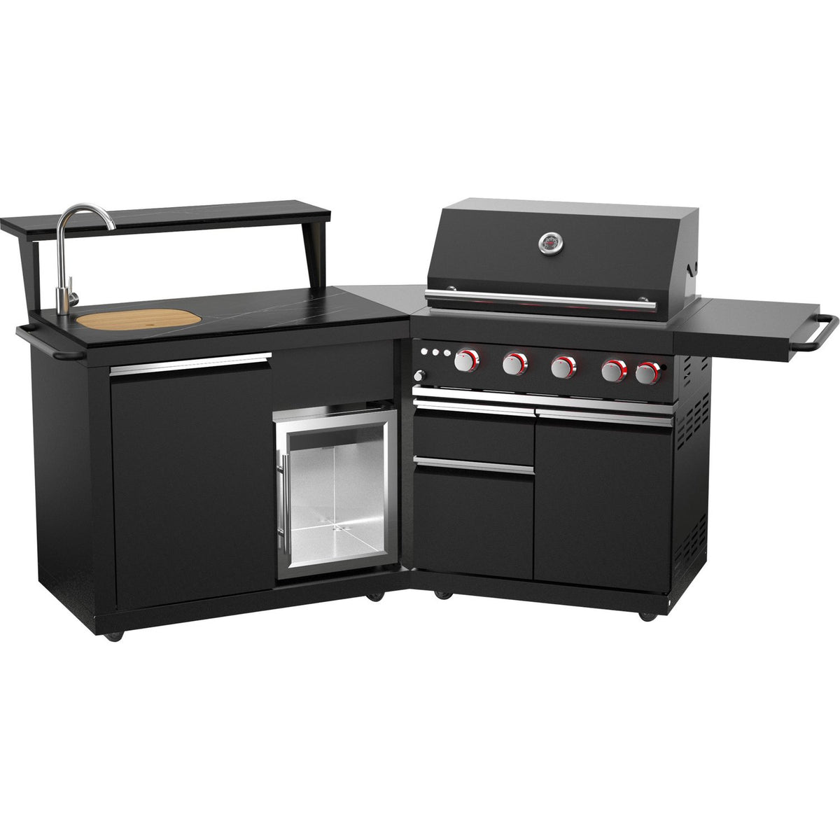 FORNO FODKT2582BLK Outdoor Kitchen w/ BBQ, Sink Module, Bar & Beverage Center - Black