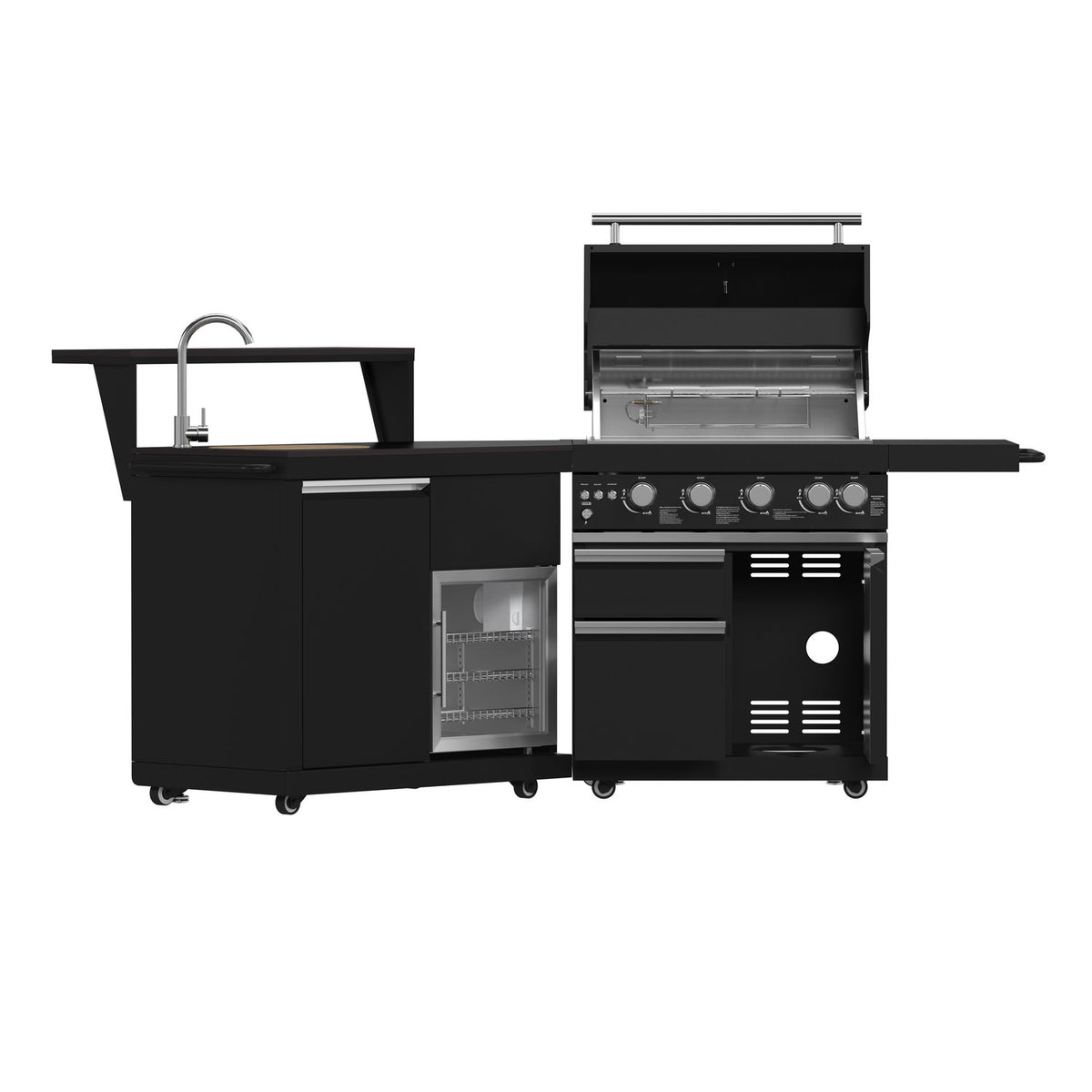 FORNO FODKT2582BLK Outdoor Kitchen w/ BBQ, Sink Module, Bar & Beverage Center - Black