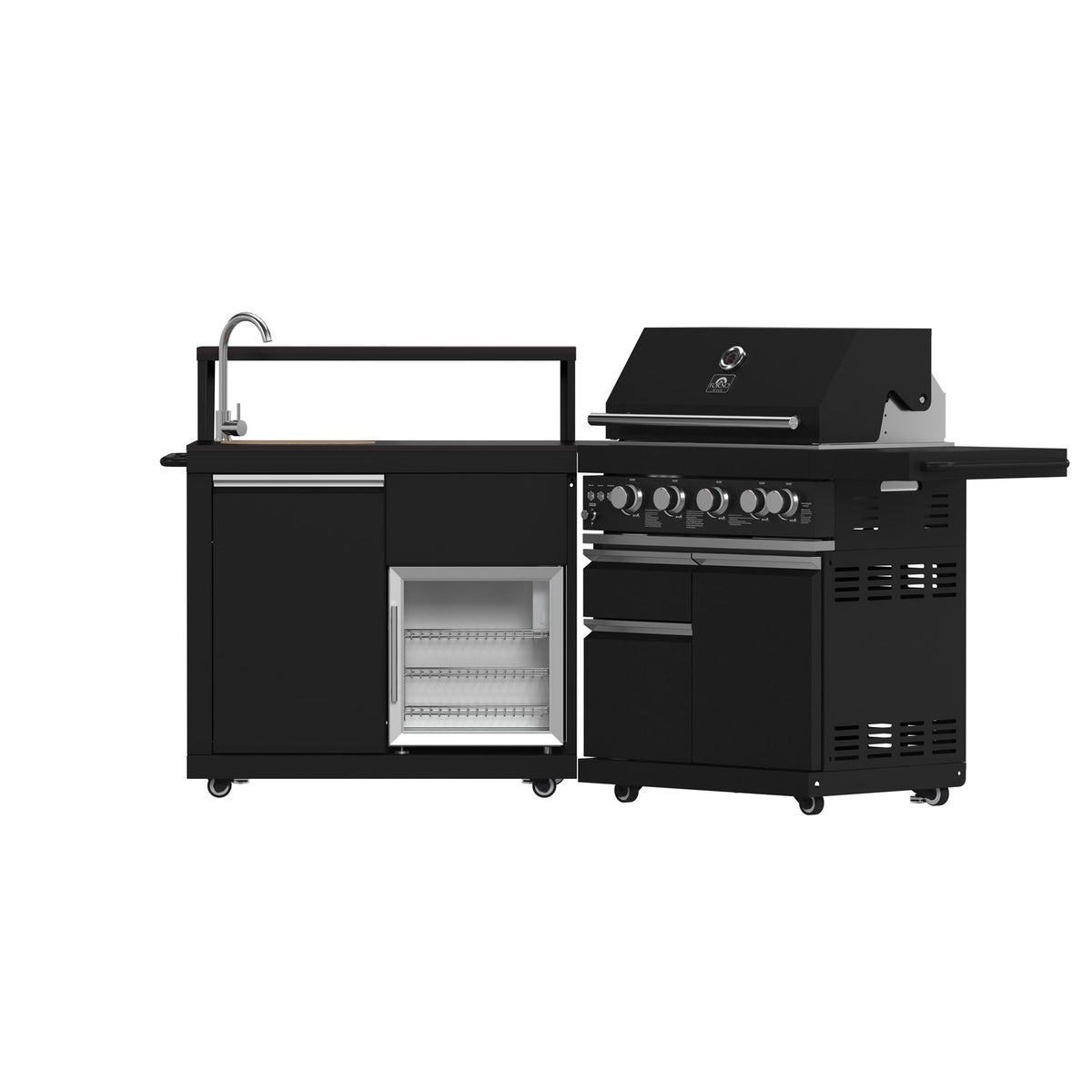 FORNO FODKT2582BLK Outdoor Kitchen w/ BBQ, Sink Module, Bar & Beverage Center - Black