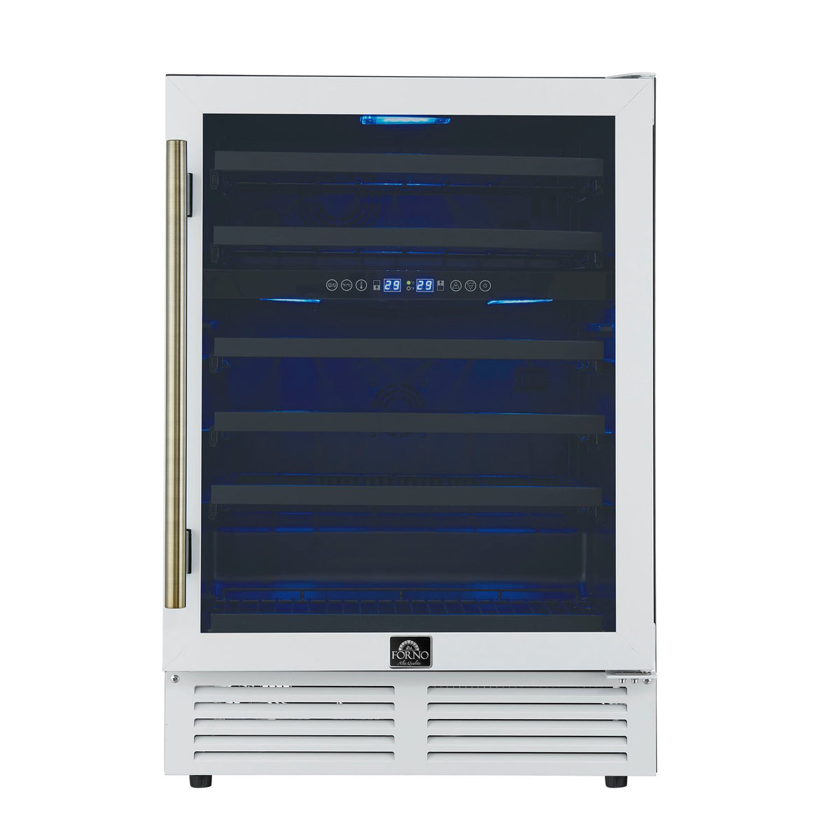 FORNO FWCDR6634-24WHT Wine Cooler, 51 Bottle Capacity, Antique Brass - White