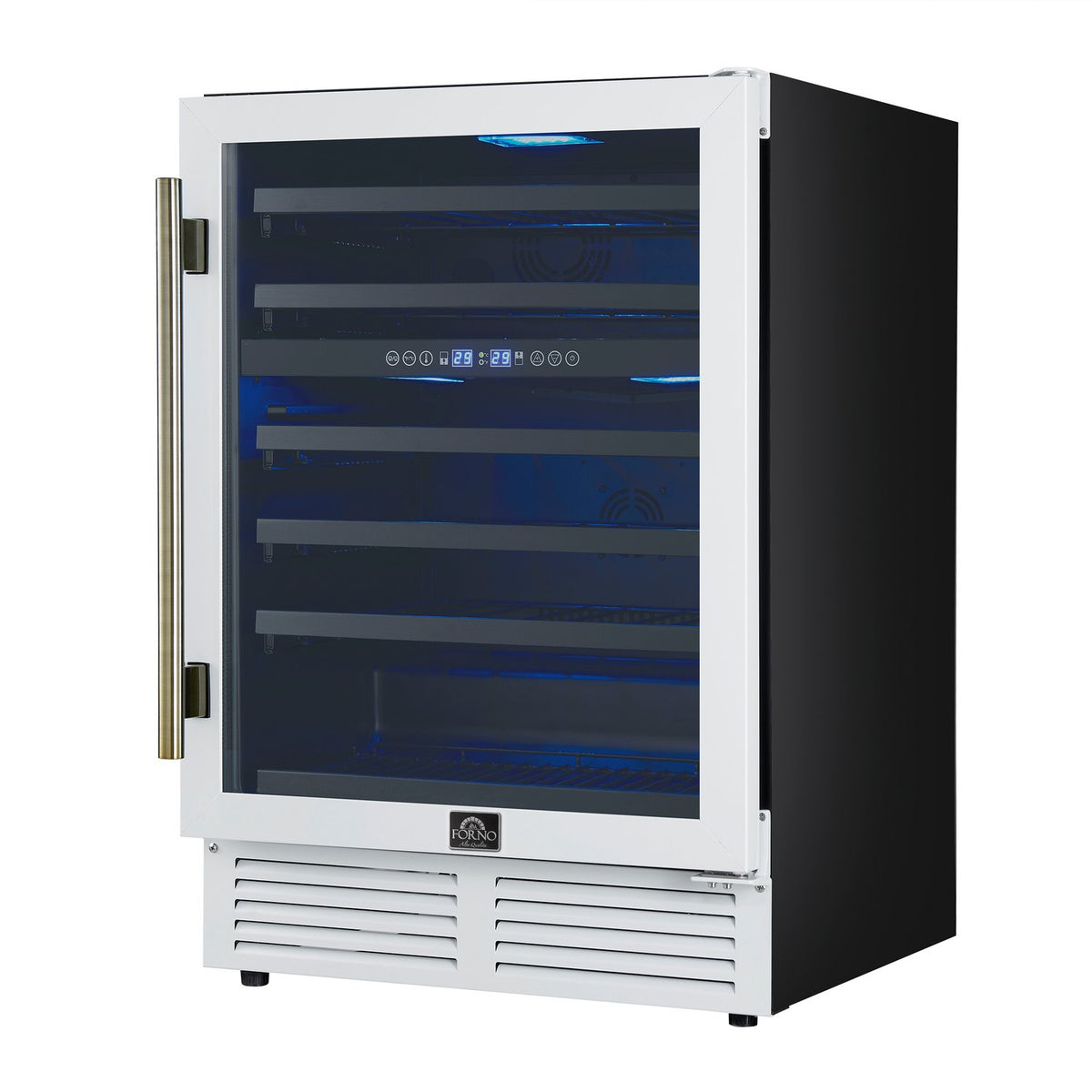 FORNO FWCDR6634-24WHT Wine Cooler, 51 Bottle Capacity, Antique Brass - White