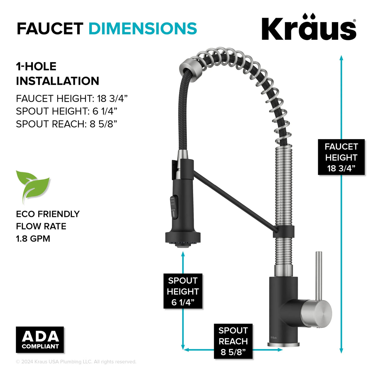 KRAUS KPF-1610SSMB  Bolden Commercial Style 2-Function Single Handle Pull Down Kitchen Faucet