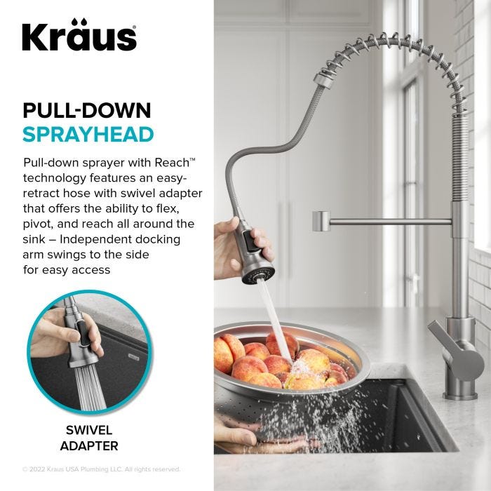 KRAUS Commercial Style Pull-Down Single Handle Kitchen Faucet in Spot-Free Stainless Steel/Matte Black