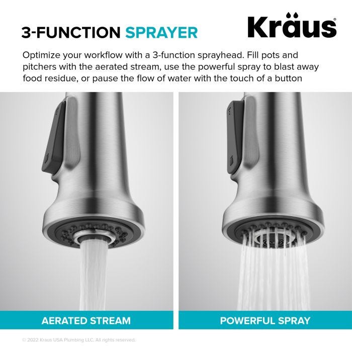 KRAUS Commercial Style Pull-Down Single Handle Kitchen Faucet in Spot-Free Stainless Steel/Matte Black