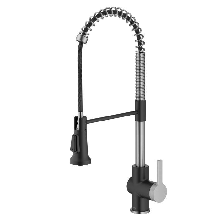 KRAUS Commercial Style Pull-Down Single Handle Kitchen Faucet in Spot-Free Stainless Steel/Matte Black