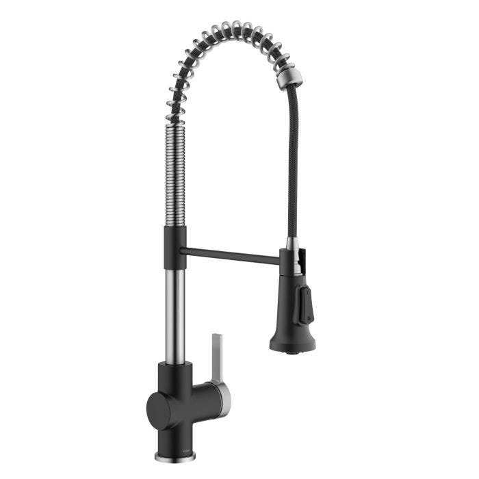 KRAUS Commercial Style Pull-Down Single Handle Kitchen Faucet in Spot-Free Stainless Steel/Matte Black