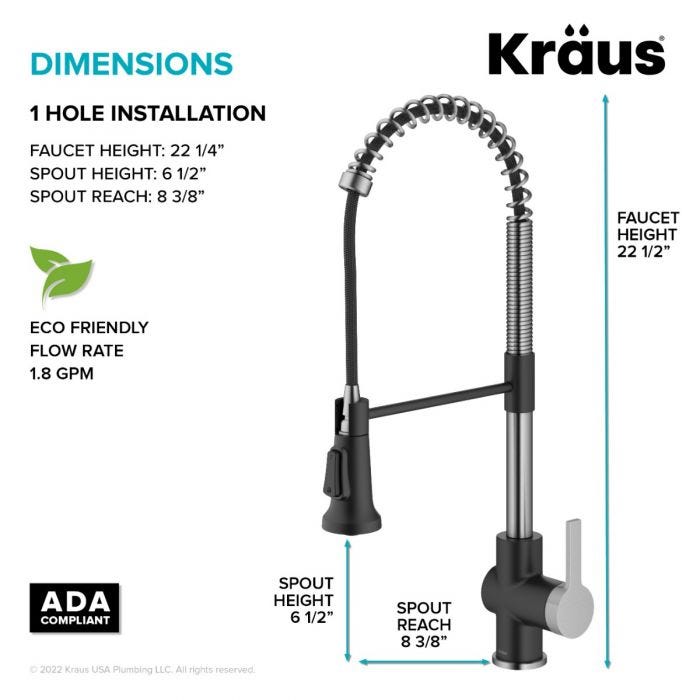 KRAUS Commercial Style Pull-Down Single Handle Kitchen Faucet in Spot-Free Stainless Steel/Matte Black