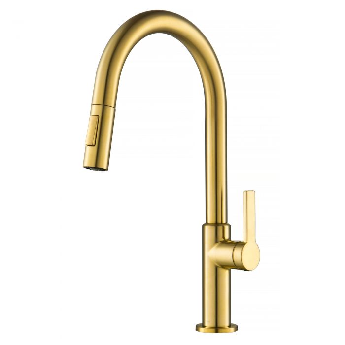 KRAUS Oletto Single Handle Pull-Down Kitchen Faucet in Brushed Brass