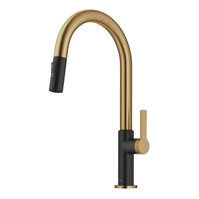 KRAUS Oletto Single Handle Pull-Down Kitchen Faucet in Brushed Brass / Matte Black