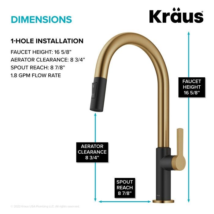 KRAUS Oletto Single Handle Pull-Down Kitchen Faucet in Brushed Brass / Matte Black