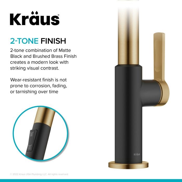KRAUS Oletto Single Handle Pull-Down Kitchen Faucet in Brushed Brass / Matte Black