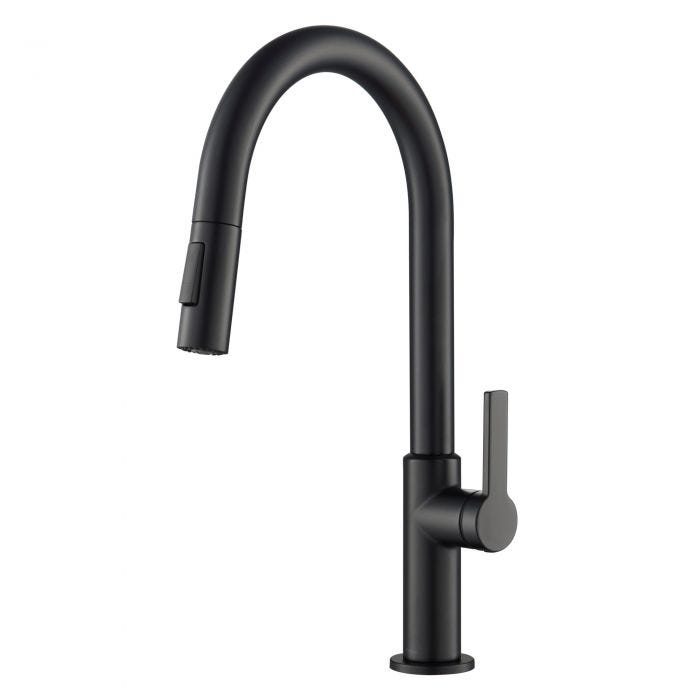 KRAUS Oletto Single Handle Pull-Down Kitchen Faucet in Matte Black