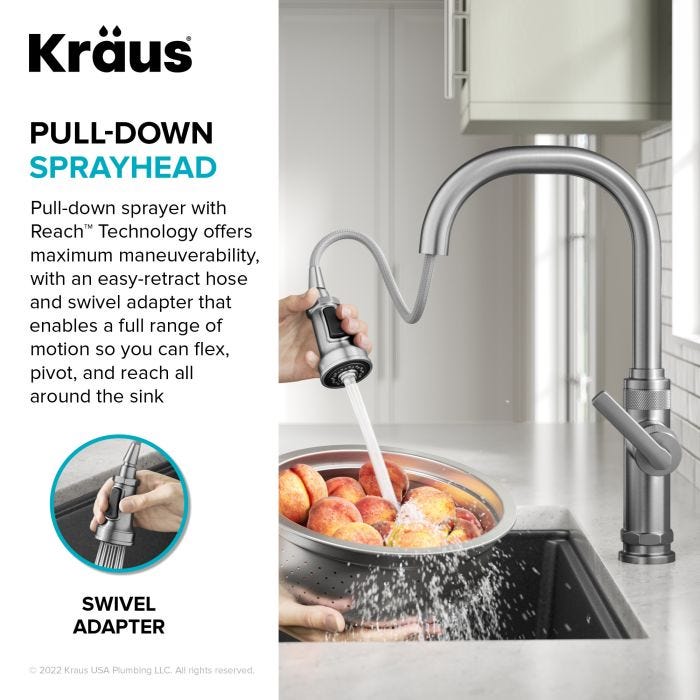 KRAUS Allyn Industrial Pull-Down Single Handle Kitchen Faucet in Stainless Steel