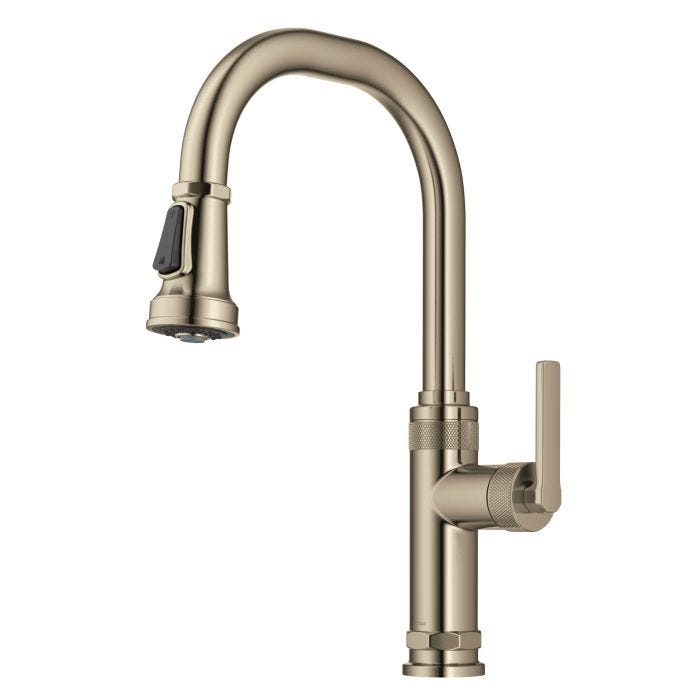 KRAUS Allyn Industrial Pull-Down Single Handle Kitchen Faucet in Antique Champagne Bronze