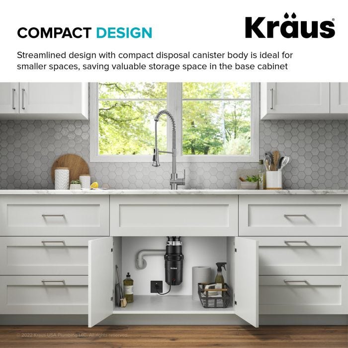 KRAUS 1/3 HP Ultra-Quiet Motor Garbage Disposal, Power Cord and Flange Included