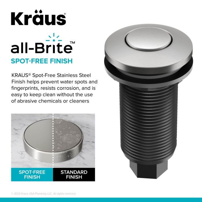 KRAUS Garbage Disposal Air Switch Kit, Push Button, AC Adapter, Power Cord, and Air Tube Included