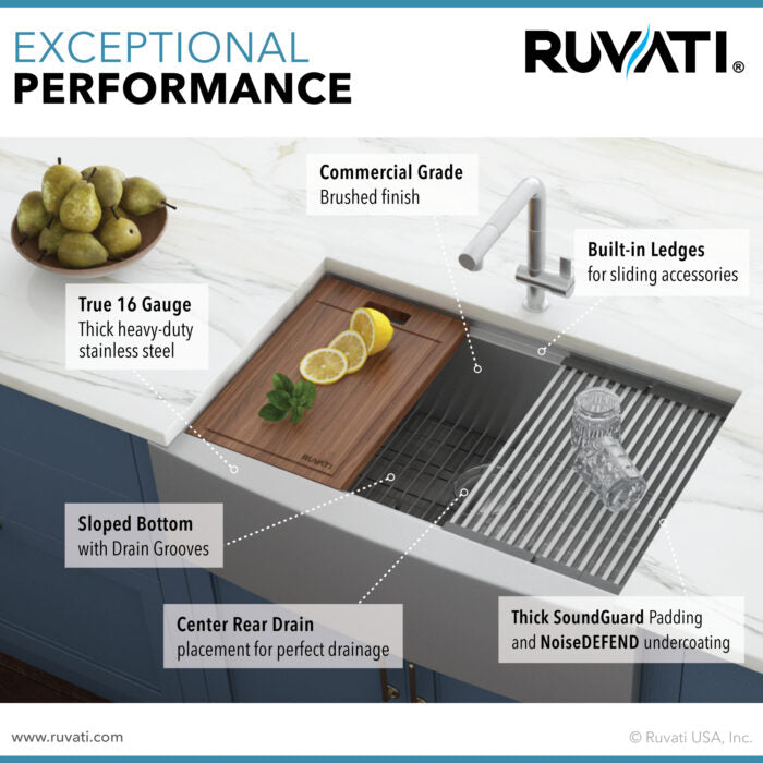 RUVATI RVH9200 33-inch Farmhouse Kitchen Sink Stainless Steel Single Bowl